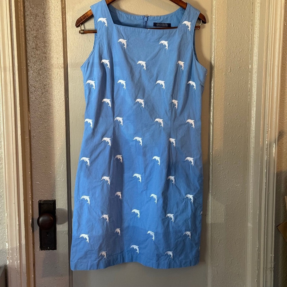 Beach-Prep Nautical Women's 8 Dolphin Embroidered Vintage Cotton Sheath Dress
